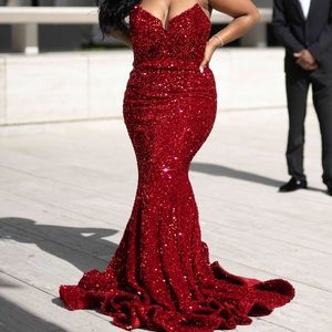 Red sequence Ball gown with train